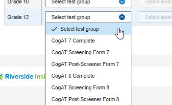 CogAT test group selection