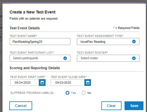Create an IowaFlex test event