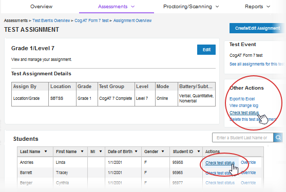 Test Assignment details page