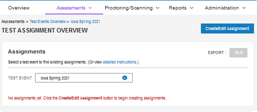 Test Assignment page, initial view