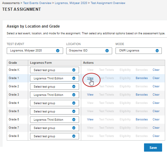 OMR setting up an assignment with barcode labels for student override tests