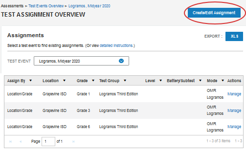 View Test Assignments from the Test Events page