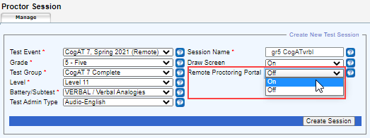 Create a Test Session with Remote Delivery Options