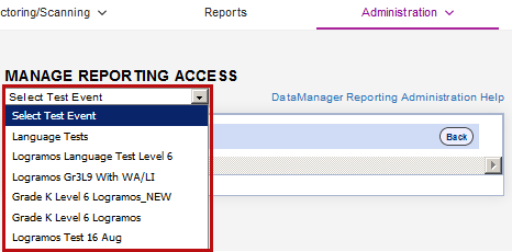 Select a test event for the web Reporting Key