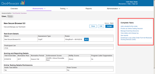 Complete Tasks box, Admin view