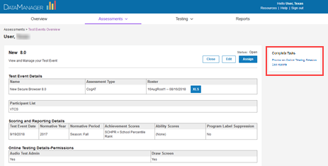 Complete Tasks box, Teacher view