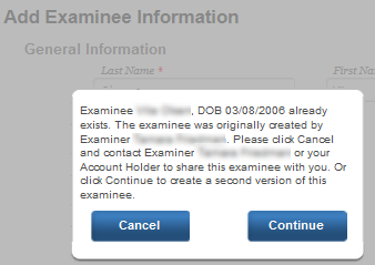 Add Examinee Information Page