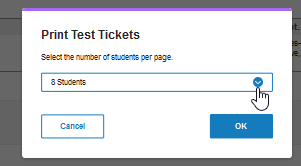Print Test Tickets form