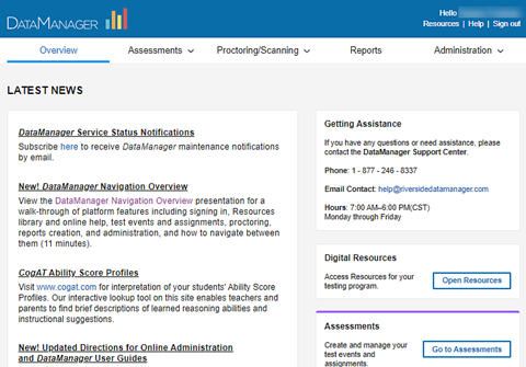 DataManager Overview Page