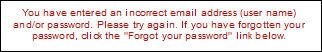 Incorrect password message