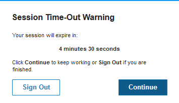 Session time-out warning box