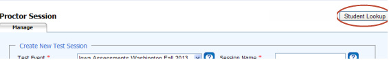 Student Lookup button on Proctor Session page